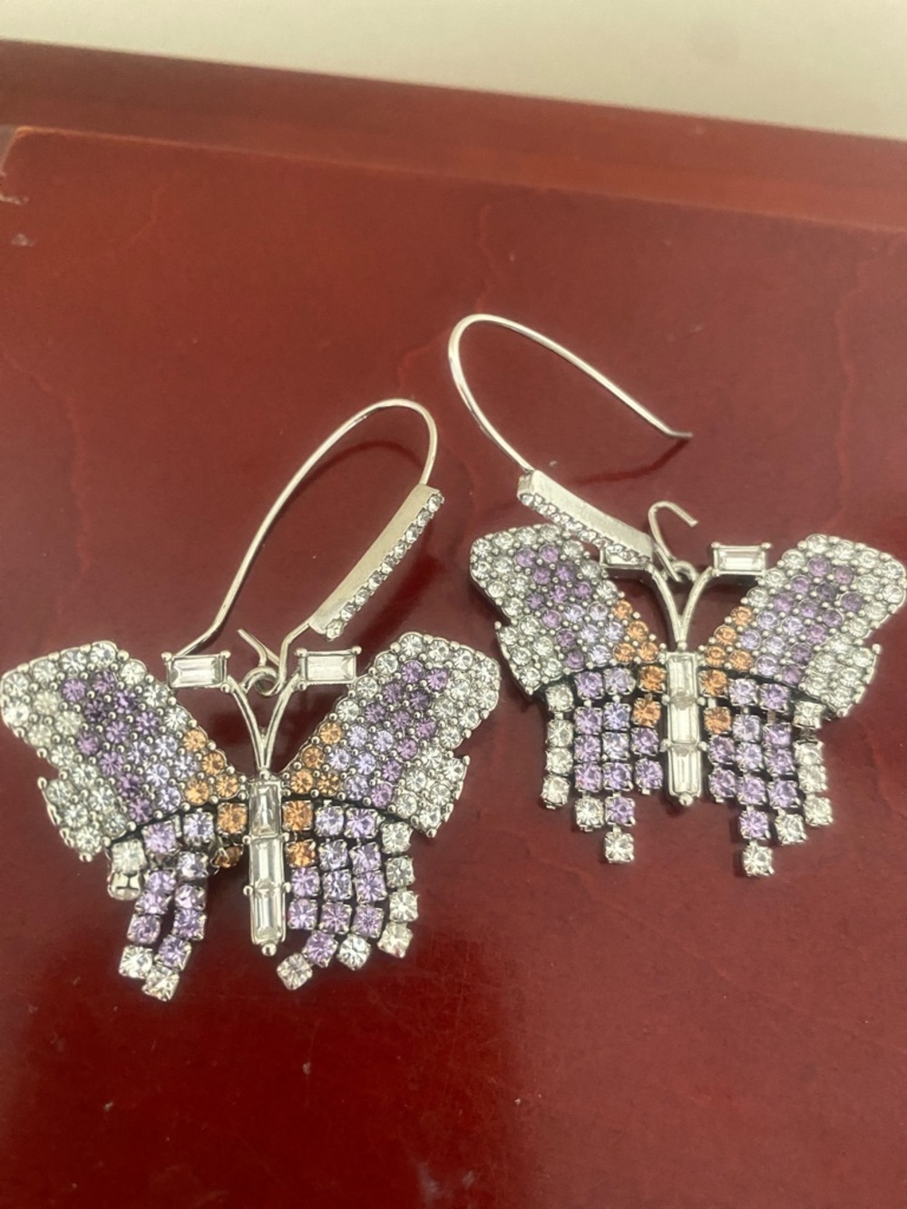 Crystal Butterfly Drop Earrings in Purple and Peach